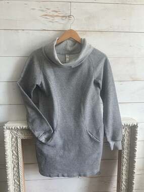 Lole Womens Sz XS Gray Long Sleeve Tunic Sweatshirt Dress Cowl Turtleneck Fitted